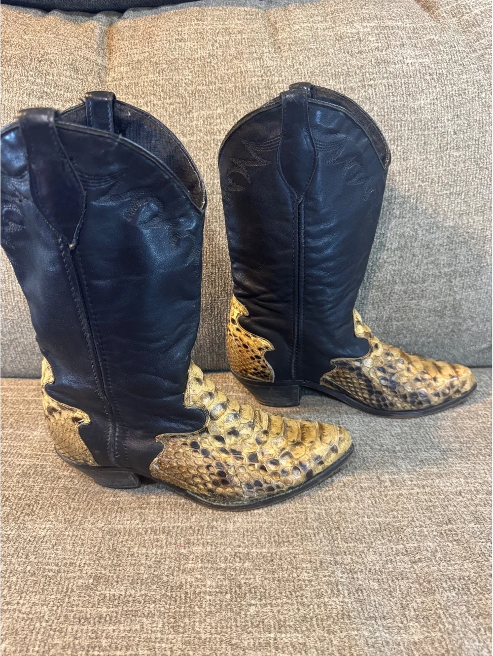Vintage Code West Python Snakeskin Cowboy Boots Men’s 8.5M Black Tan Western